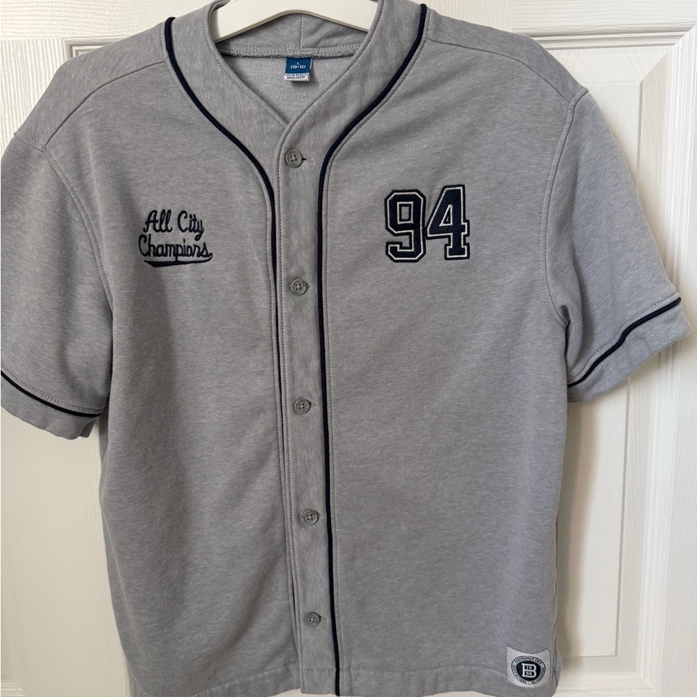 Old Navy Boys Cream Baseball Jersey with Navy Trim